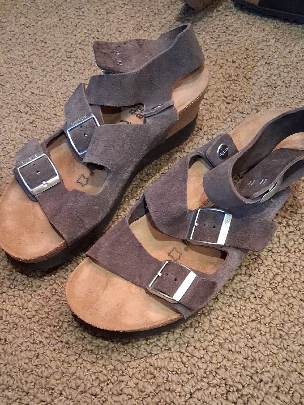 Papillio Women's Grey Suede Buckle Wedge Sandals